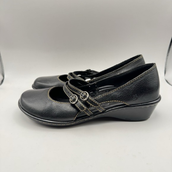 B.O.C. Born Mary Jane Shoes Womens 10 Black Leather Round Toe Casual - Picture 1 of 9